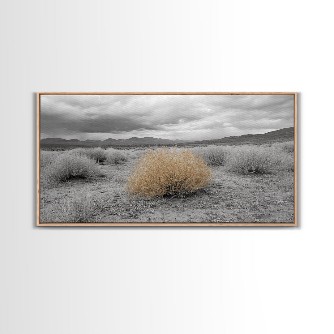 Desert Scene, Tumbleweed Beauty, Arid Landscape, Western Mood, Framed Canvas Print, Neutral Art, Entryway Wall Art, Rustic Home Style