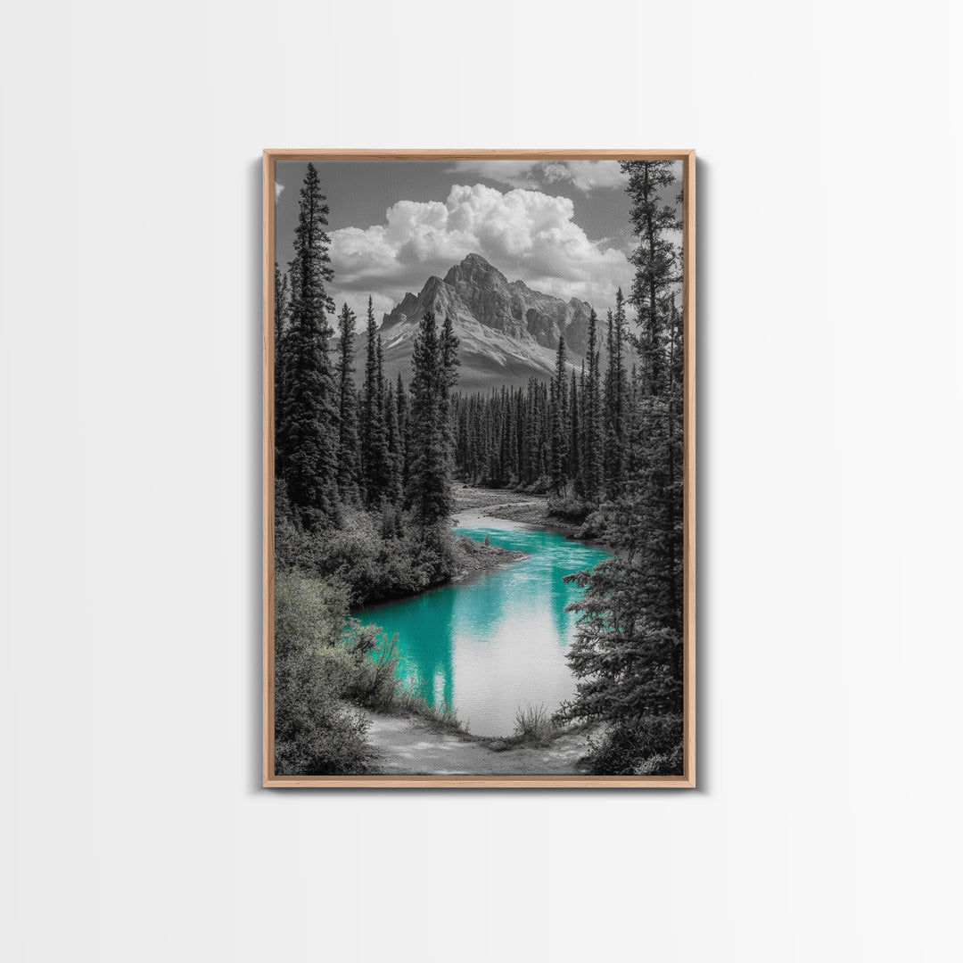 Mountain River, Turquoise Stream, Serene Nature Scene, Canvas Print, Living Room Wall Art, Minimal Landscape Decor, Cabin Vibes
