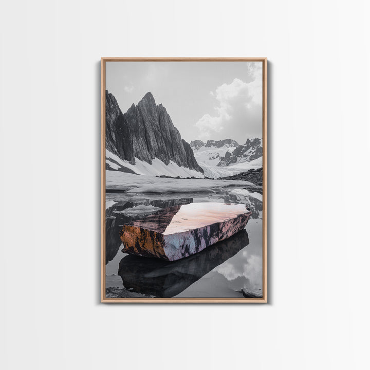 Glacial Rock, Abstract Ice Reflection, Surreal Landscape, Canvas Print, Nature Photography, Minimalist Winter Wall Art, Modern Decor
