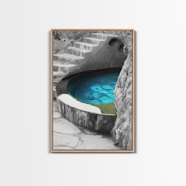 Blue Spring, Natural Oasis, Stone Pool, Canvas Print, Spa Bathroom Wall Art, Tranquil Escape, Minimalist Water Photography, Zen Vibes