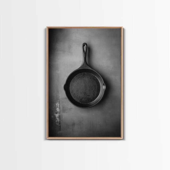 Cast Iron Pan, Rustic Kitchen, Black White Still Life, Framed Canvas Print, Kitchen Wall Art, Farmhouse Cooking Decor, Chef Gift Idea
