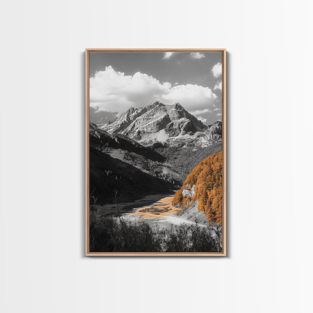 Autumn Valley Glow, Mountain View, Fall Landscape Photography, Framed Canvas Print, Living Room Wall Art, Rustic Farmhouse Style