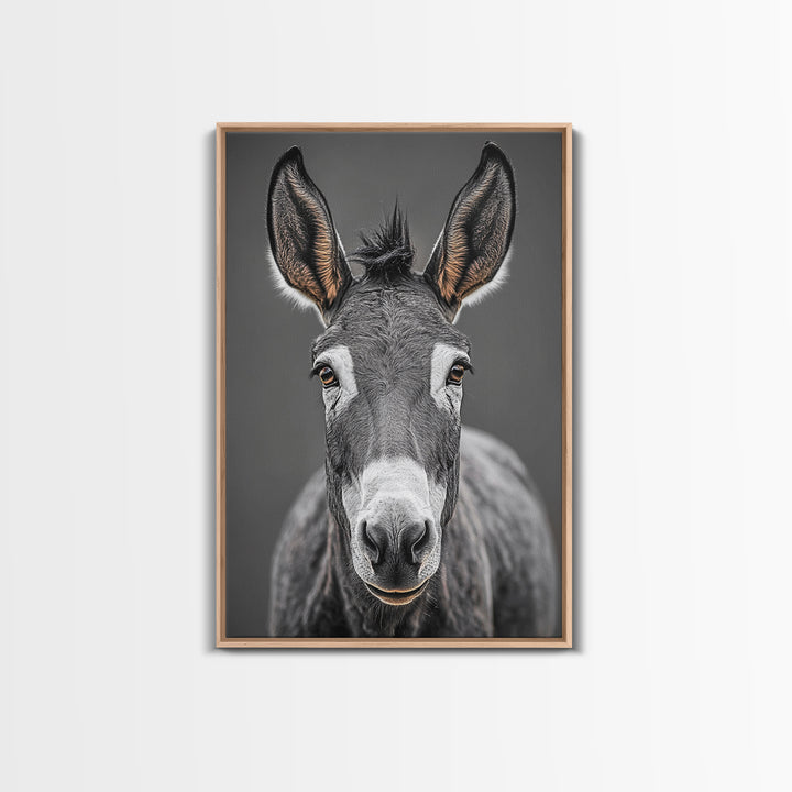 Donkey Close-Up, Rustic Farm Animal, Black and White Portrait, Canvas Print, Farmhouse Kitchen Art, Country Animal Wall Decor