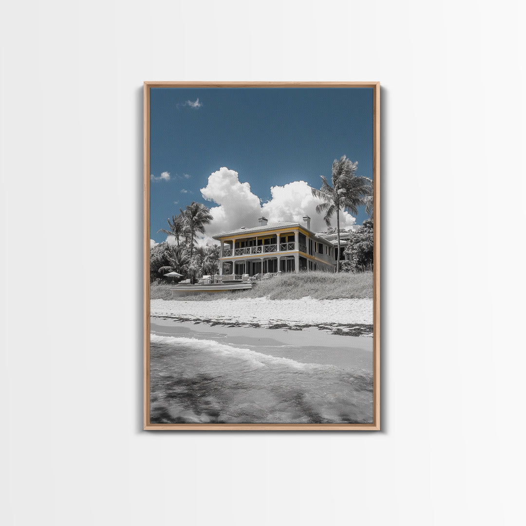 Coastal House, Tropical Beach, Summer Vacation, Color Pop, Framed Canvas Print, Beach House Art, Nautical Decor, Living Room Wall Art