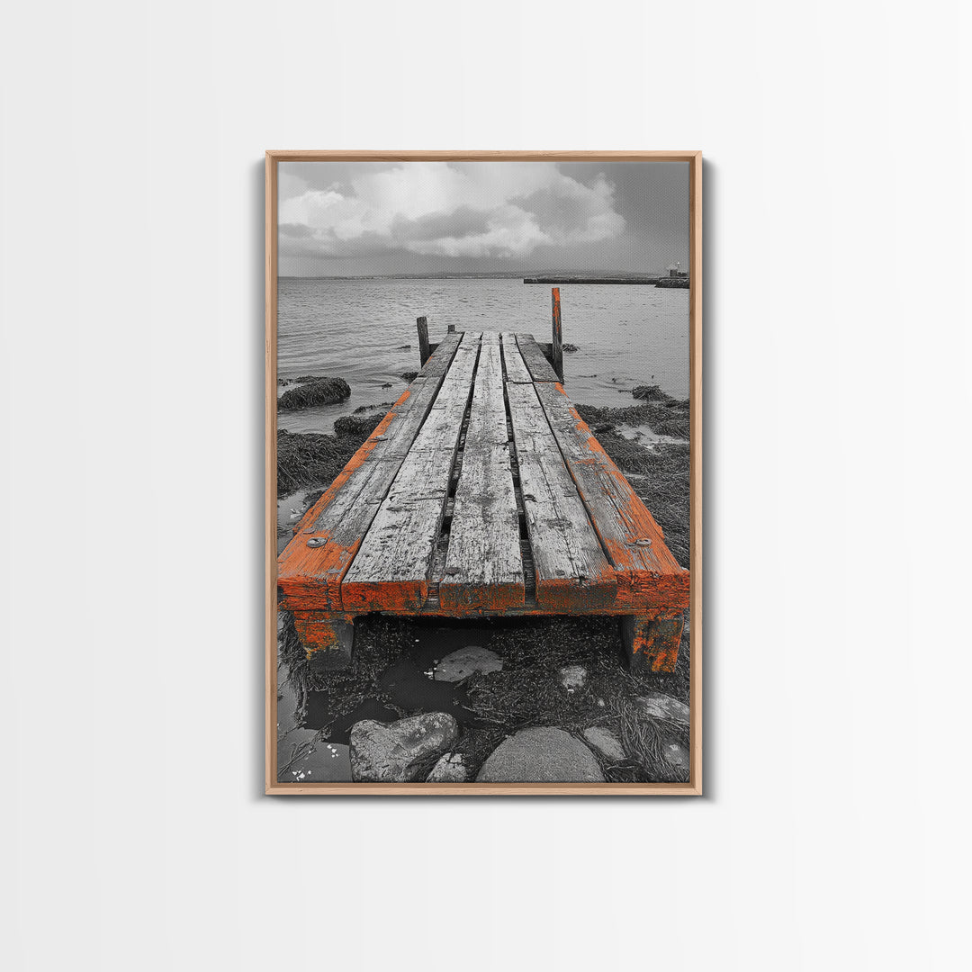 Rustic Dock, Seaside Escape, Coastal Pier, Nautical Wood, Canvas Print, Lake House Decor, Farmhouse Style, Living Room Wall Art
