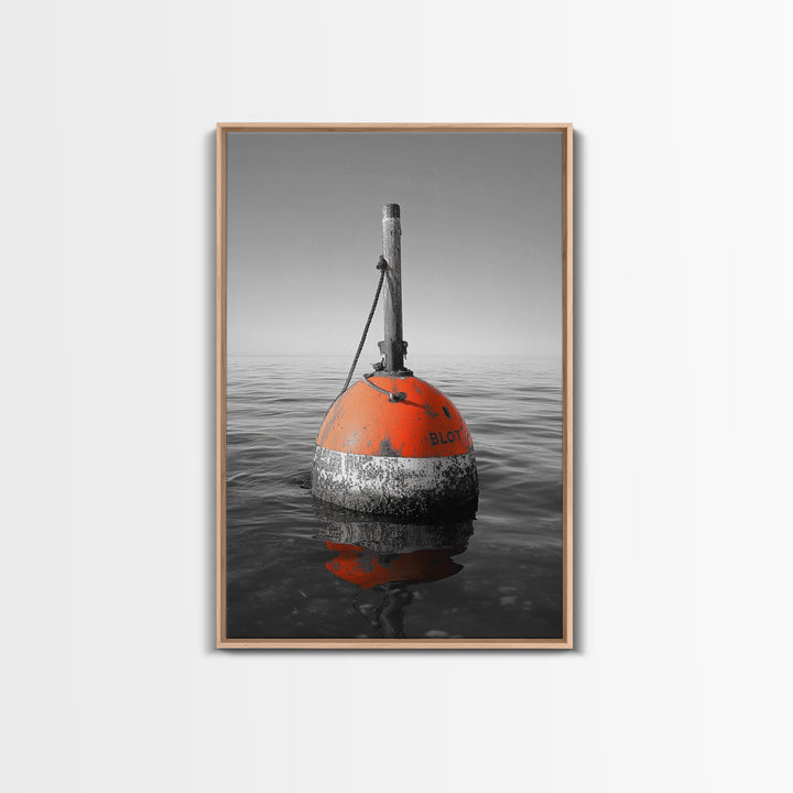 Ocean Buoy, Red Marker, Maritime Minimalism, Canvas Print, Coastal Bathroom Art, Nautical Wall Decor, Marine Industrial Aesthetic