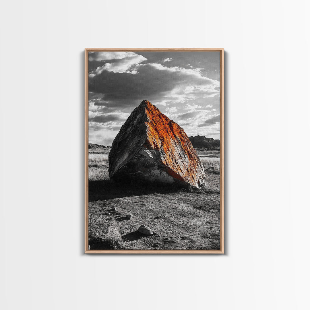 Red Rock, Sunset Boulders, Wild West Plains, Canvas Print, Desert Landscape Art, Living Room Wall Decor, Nature Photography