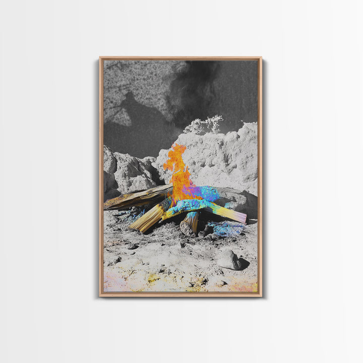 Psychedelic Fire, Abstract Flame, Desert Art, Canvas Print, Surreal Wall Decor, Boho Style, Dorm Wall Art, Trippy Nature Art