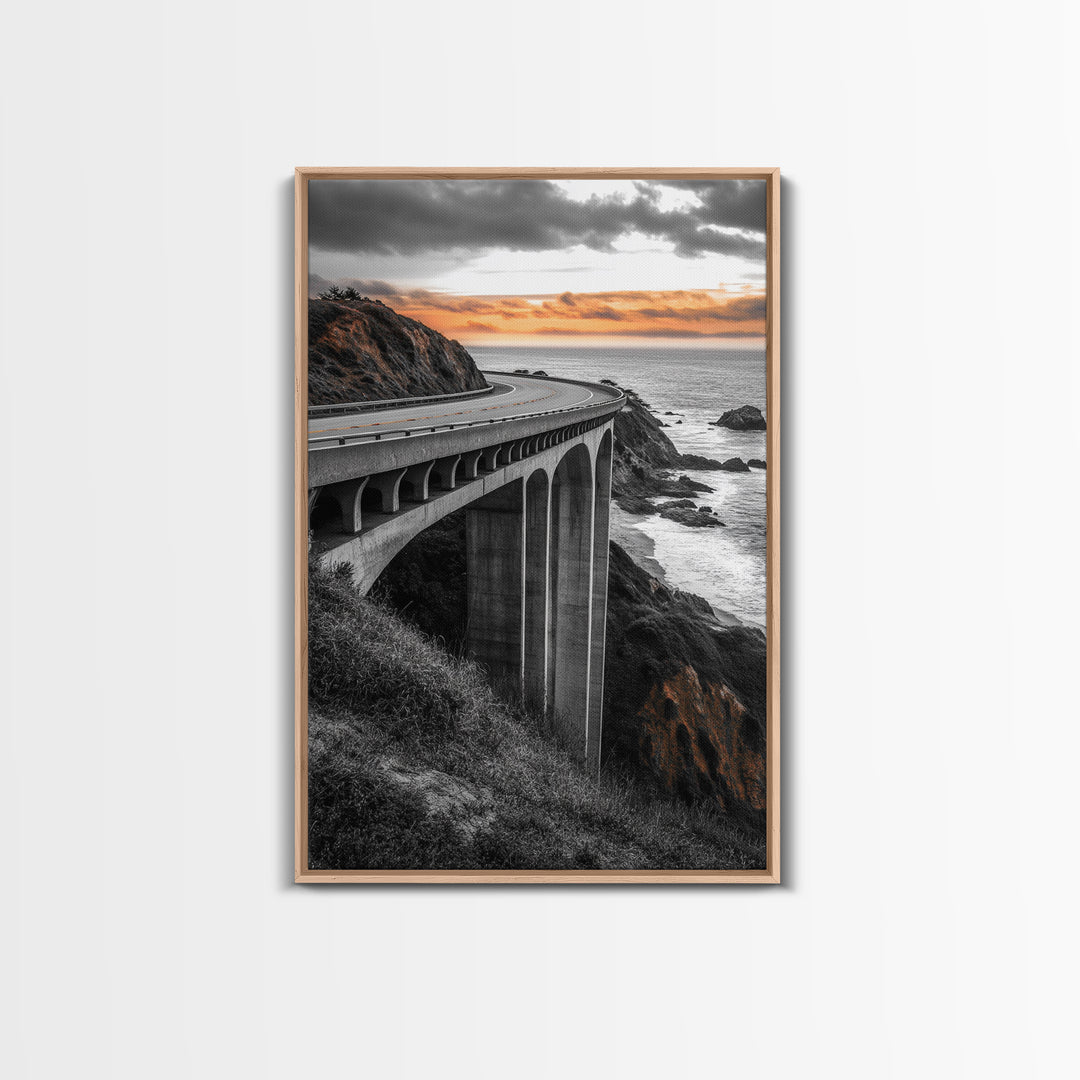 Coastal Highway, Sunset Drive, Scenic Bridge, Canvas Print, Road Trip Wall Art, Adventure Landscape Art, Living Room Statement Piece