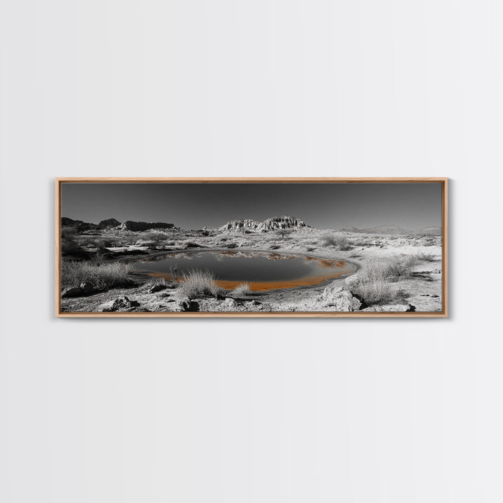 Desert Water Reflection, Desert Pond Scene, Minimalist Landscape Art, Framed Canvas Print, Neutral Wall Decor, Tranquil Nature Artwork