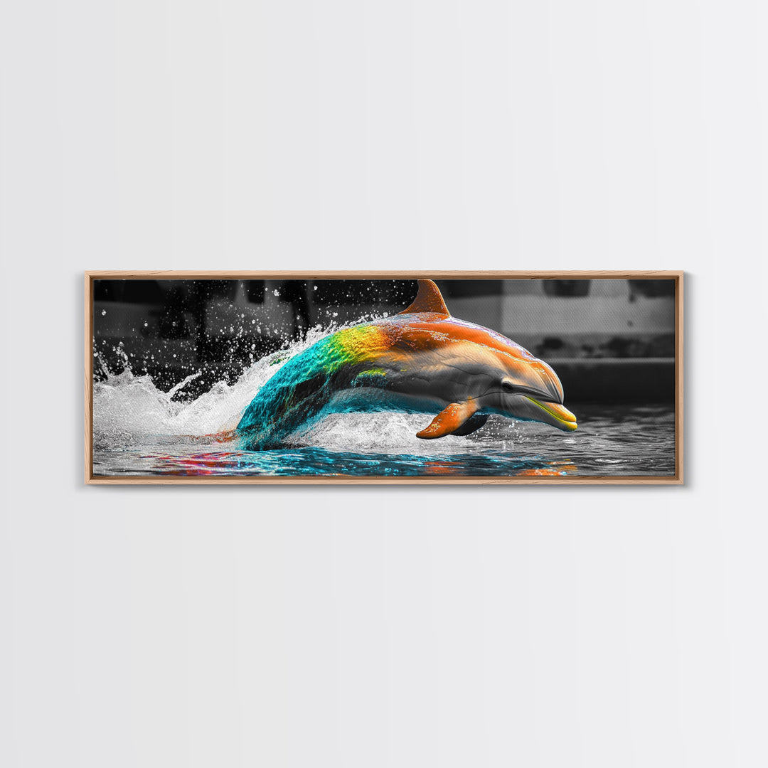 Color Splash Dolphin, Ocean Leap, Vibrant Marine, Joyful Moment — Canvas Print, Bathroom Decor, Beach House Wall Art, Pop Art Style