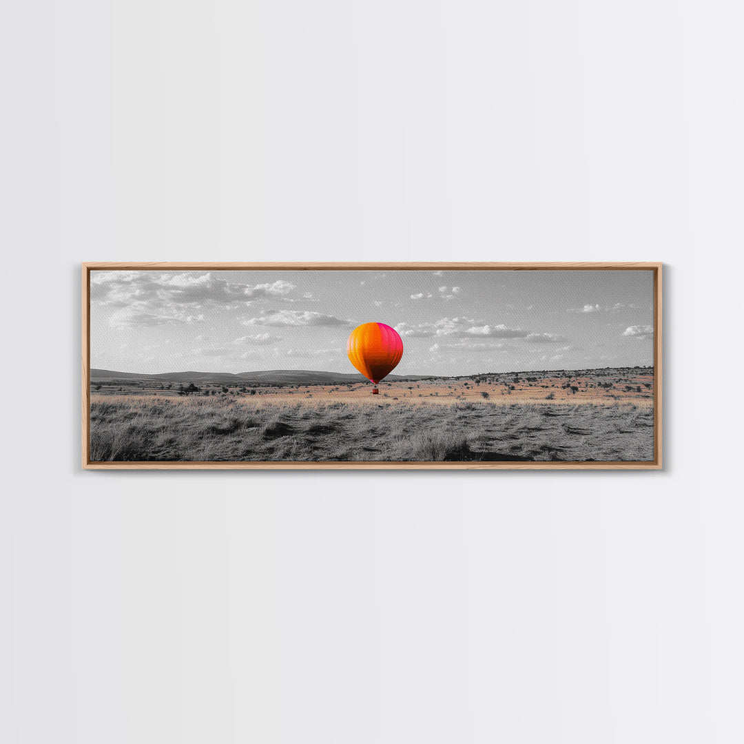 Hot Air Balloon, Colorful Sky, Open Field, Adventure Art, Framed Canvas Print, Whimsical Decor, Playroom Wall Art, Travel Theme