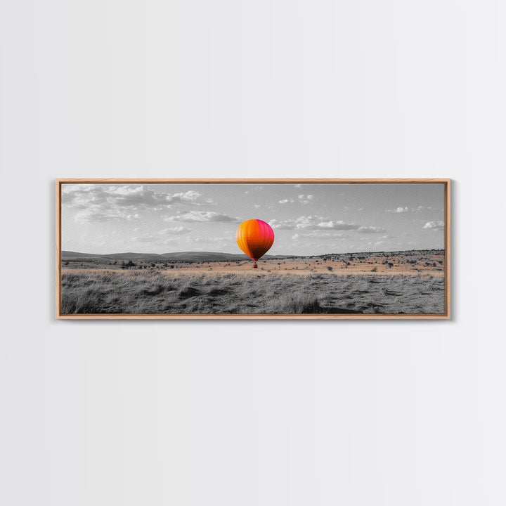 Hot Air Balloon, Colorful Sky, Open Field, Adventure Art, Framed Canvas Print, Whimsical Decor, Playroom Wall Art, Travel Theme