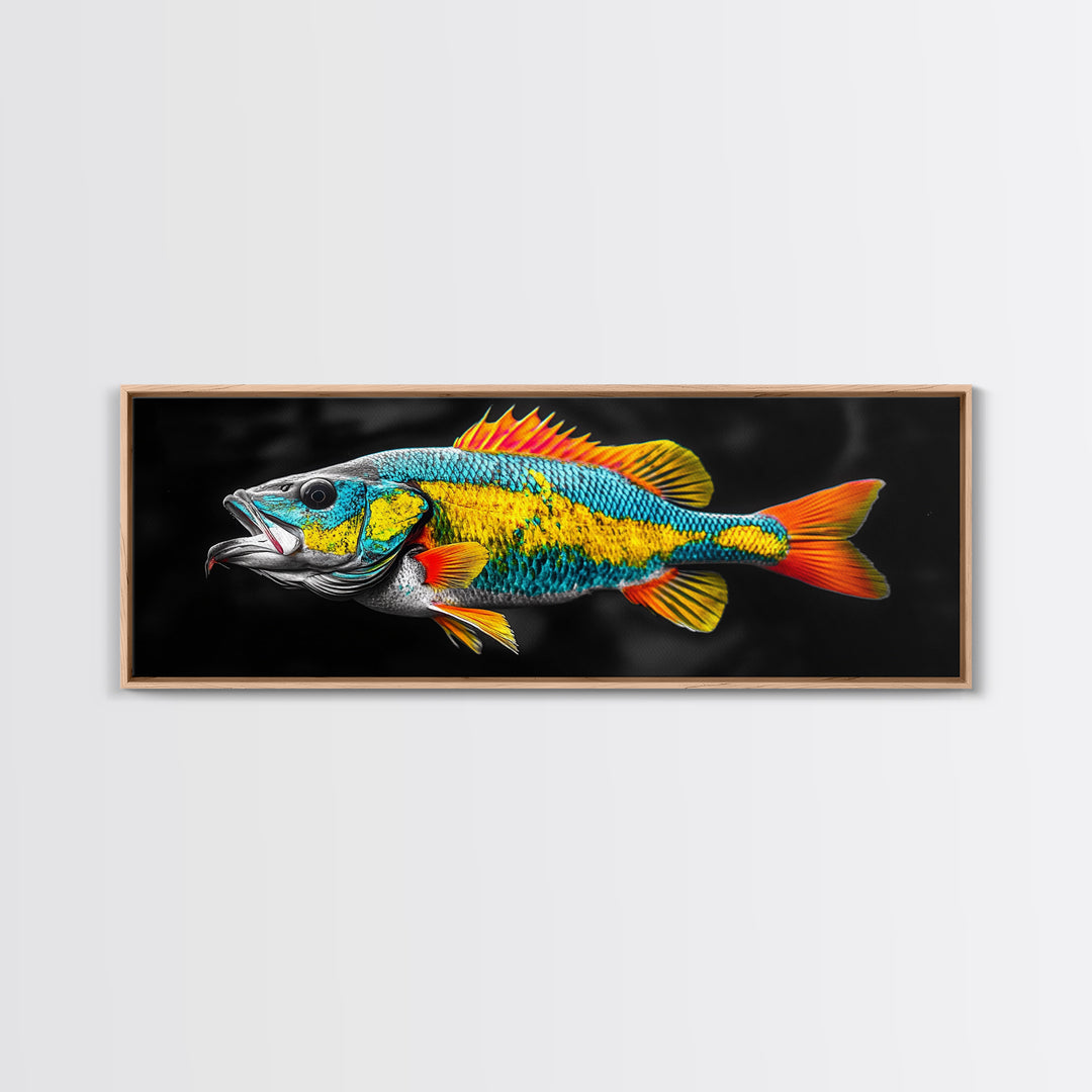 Tropical Fish, Vibrant Colors, Bold Sea Life, Black Background, Framed Canvas Print, Kitchen Wall Art, Modern Coastal Art