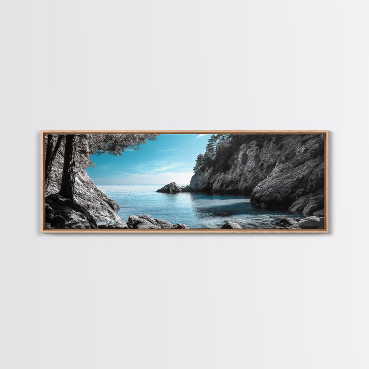 Coastal Cove, Ocean Escape, Blue Seascape, Nature View, Framed Canvas Print, Coastal Wall Decor, Bathroom Art, Nautical Beach Art