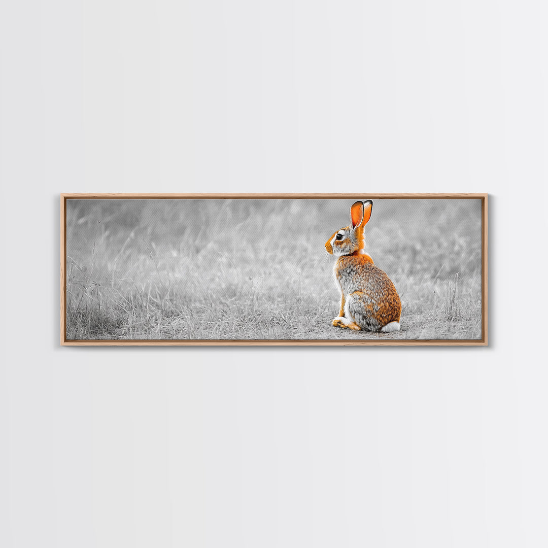 Orange Rabbit, Grass Field, Whimsical Nature, Framed Canvas Print, kids room wall art, nursery animal print, neutral nursery, woodland boho