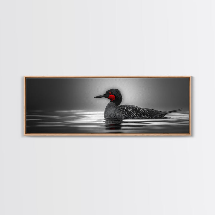 Red-Eyed Loon, Waterbird, Monochrome Beauty, Wildlife Portrait, Framed Canvas Print, Cabin Wall Art, Bird Lover Gift, Nature Photography