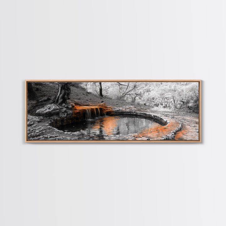 Forest Pool, Hidden Waterfall, Tranquil Woods, Canvas Print, calming rustic wall art, woodland decor, nature retreat artwork