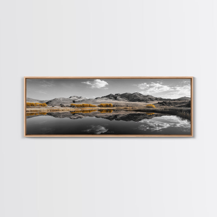 Yellow Trees, Mirror Lake, Majestic Mountains, Canvas Print, Fall Wall Art, Nature Photography, Peaceful Landscape Decor