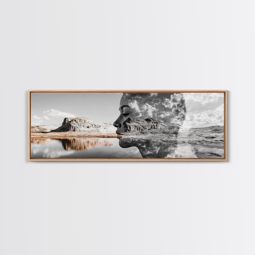 Desert Mirage, Double Exposure, Nature Portrait, Moody Art, Framed Canvas Print, Surreal Landscape, Boho Wall Art, Bedroom Decor