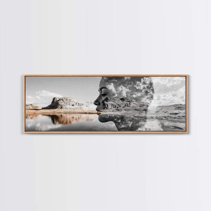 Desert Mirage, Double Exposure, Nature Portrait, Moody Art, Framed Canvas Print, Surreal Landscape, Boho Wall Art, Bedroom Decor
