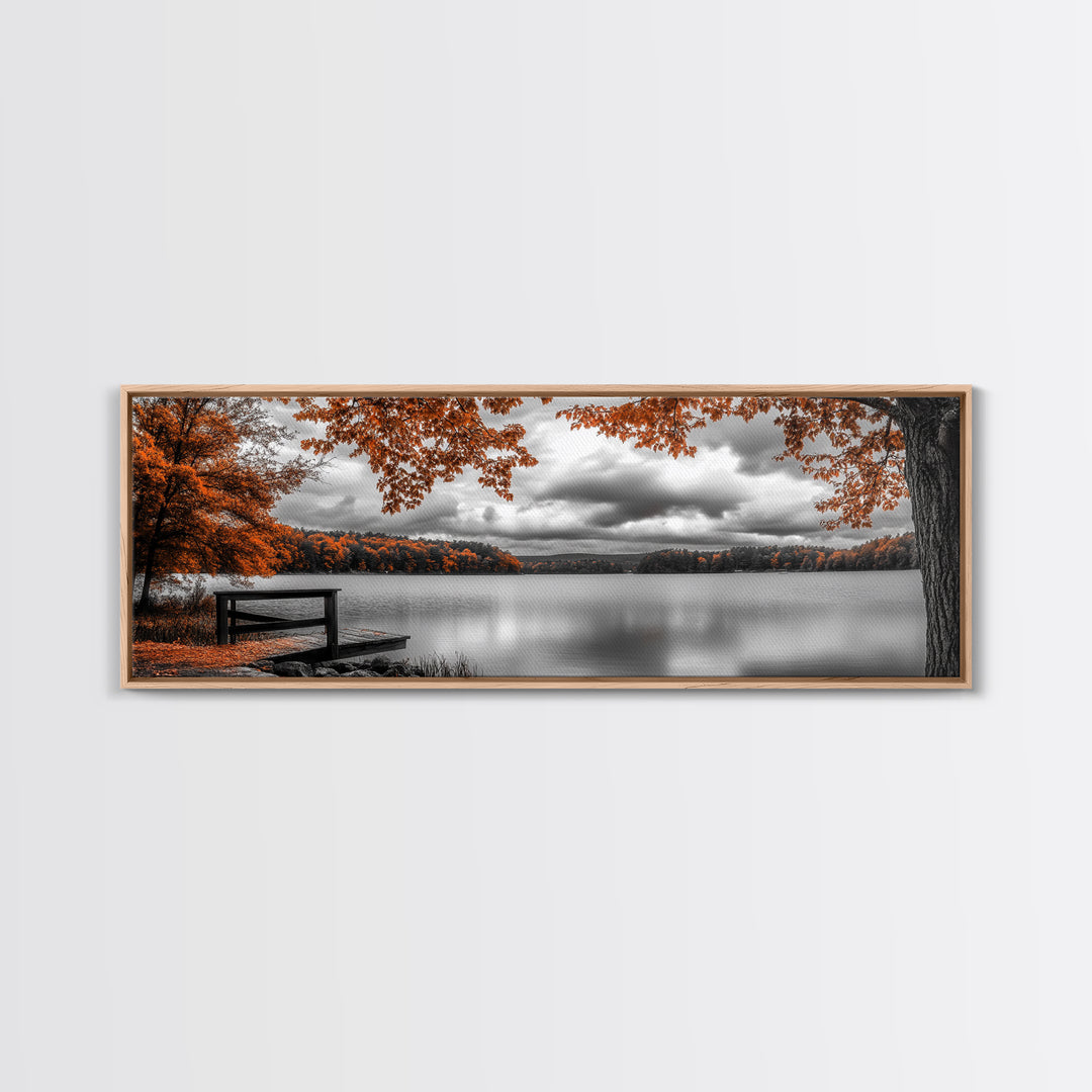 Autumn Trees, Lakeside Peace, Fall Foliage, Tranquil View, Framed Canvas Print, Fall Wall Art, Cabin Decor, Cozy Living Room Art
