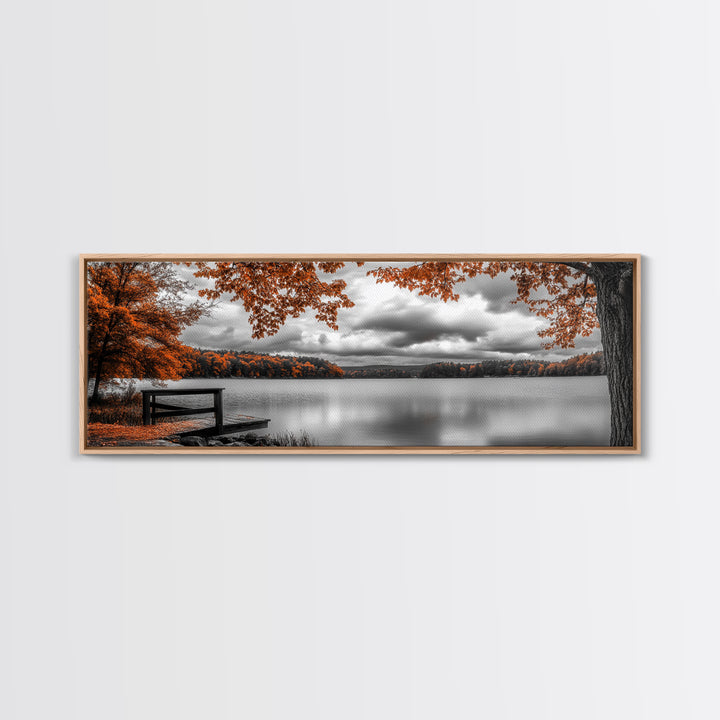Autumn Trees, Lakeside Peace, Fall Foliage, Tranquil View, Framed Canvas Print, Fall Wall Art, Cabin Decor, Cozy Living Room Art