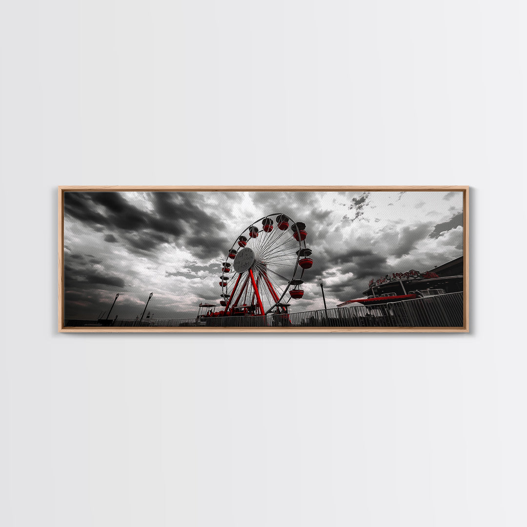 Ferris Wheel, Carnival Ride, Stormy Sky, Fairground Scene, Framed Canvas Print, Retro Wall Art, Teen Bedroom Decor, Industrial Urban Style