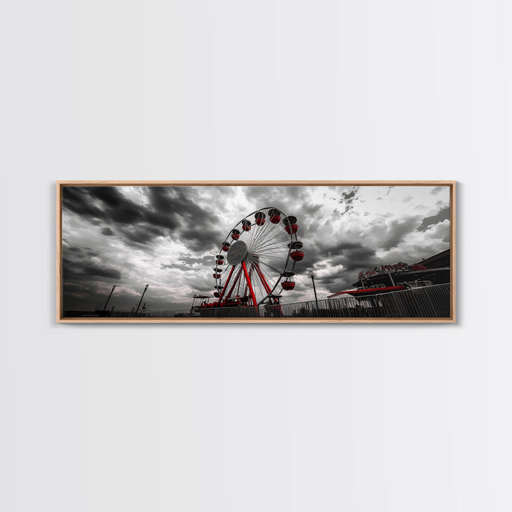 Ferris Wheel, Carnival Ride, Stormy Sky, Fairground Scene, Framed Canvas Print, Retro Wall Art, Teen Bedroom Decor, Industrial Urban Style