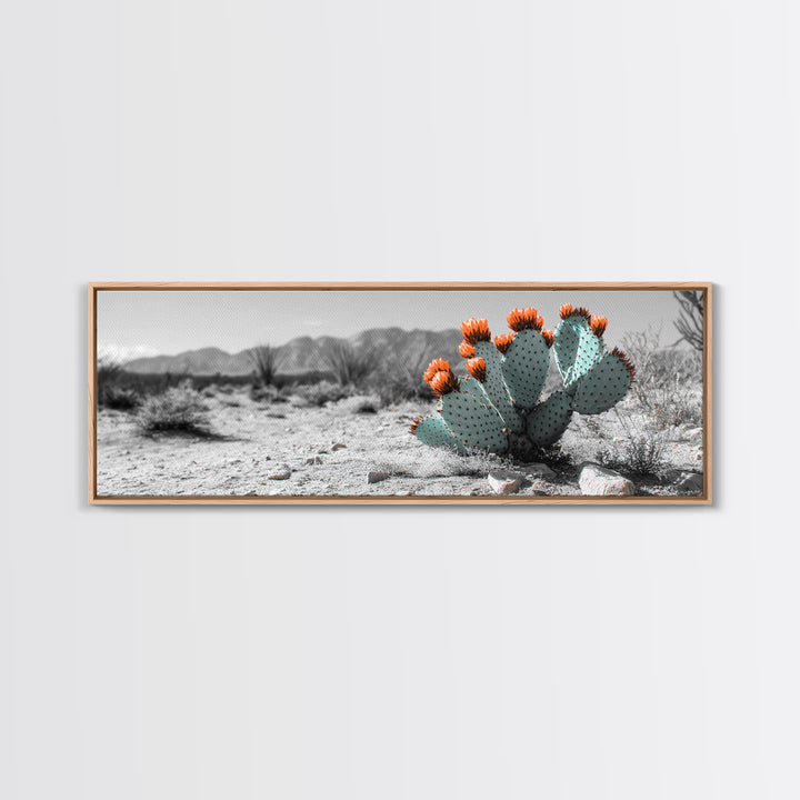 Cactus Garden, Desert Life, Orange Bloom, Nature Vibes, Framed Canvas Print, Rustic Wall Art, Boho Decor, Office Botanical Accent