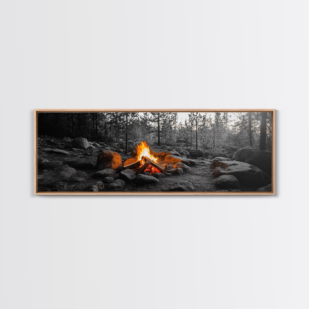 Campfire Heat, Forest Light, Autumn Fire, Nature Glow, Canvas Print, Rustic Wall Art, Cabin Living Decor, Outdoor Adventure Style