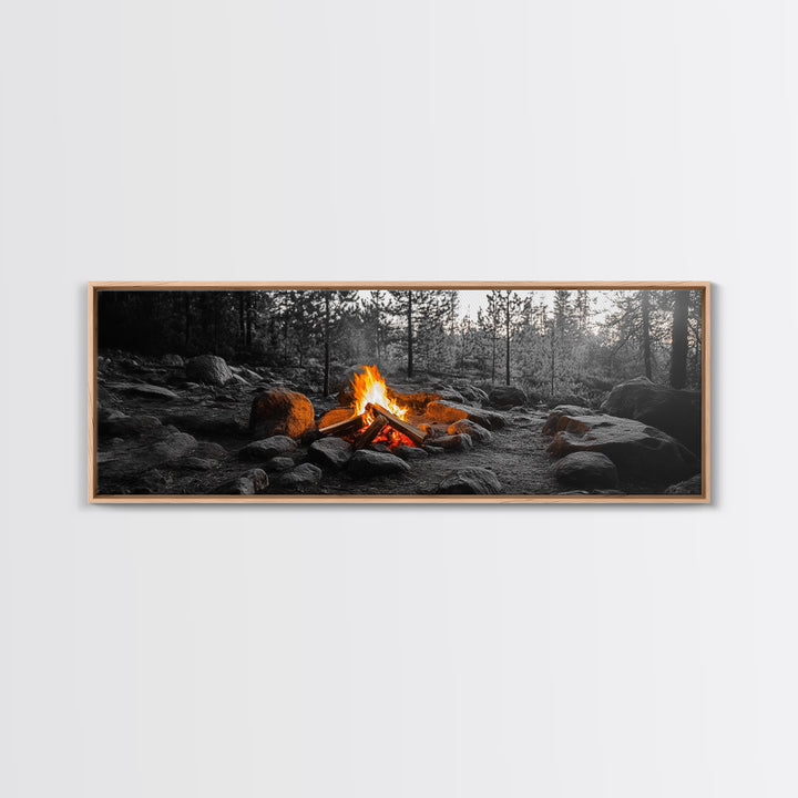 Campfire Heat, Forest Light, Autumn Fire, Nature Glow, Canvas Print, Rustic Wall Art, Cabin Living Decor, Outdoor Adventure Style
