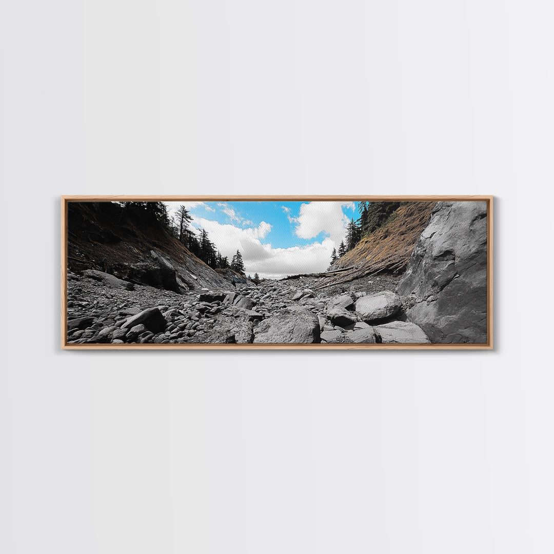 Rocky Trail, Blue Sky, Wilderness Path, Forest Adventure, Canvas Print, Rustic Nature Art, Hiking Wall Art, Cabin Living Room Decor