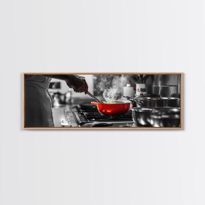 Red Cooking Pot, Steamy Kitchen Scene, Culinary Art Moment, Framed Canvas Print, Kitchen Wall Art, Modern Home Decor, Foodie Gift