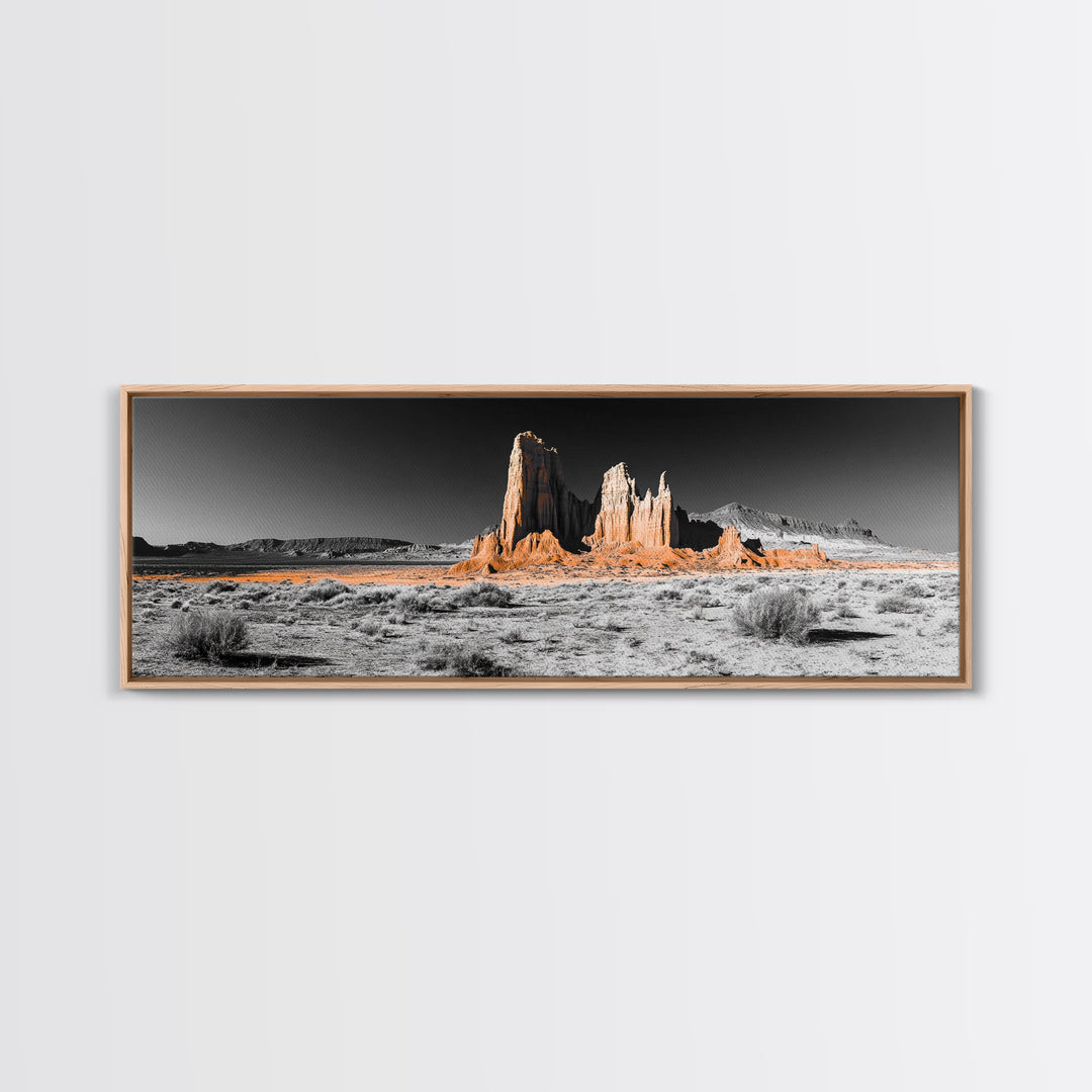 Desert Monolith Landscape, Orange Canyon Art, Southwest Nature Wall Decor, Framed Canvas Print, Rustic Home Art, Minimalist Earth Tones