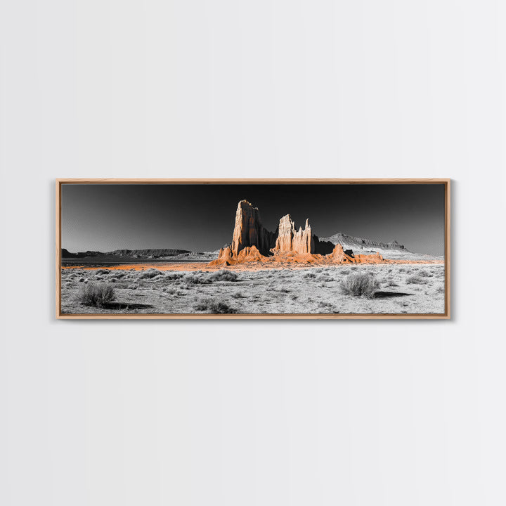 Desert Monolith Landscape, Orange Canyon Art, Southwest Nature Wall Decor, Framed Canvas Print, Rustic Home Art, Minimalist Earth Tones