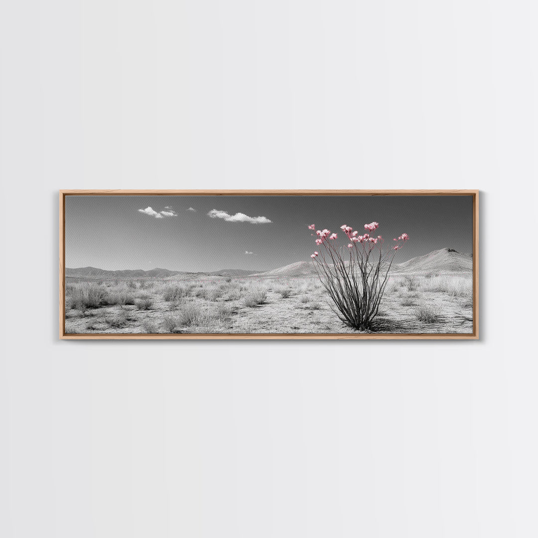 Desert Bloom Flowers, Pink Wildflower Landscape, Nature Wall Art, Framed Canvas Print, Boho Decor, Feminine Desert Bedroom Aesthetic