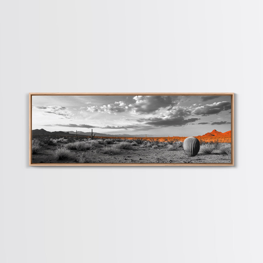 Arizona Desert Cactus, Orange Sunset Landscape, Saguaro Art, Framed Canvas Print, Western Wall Decor, Rustic Living Room Accent