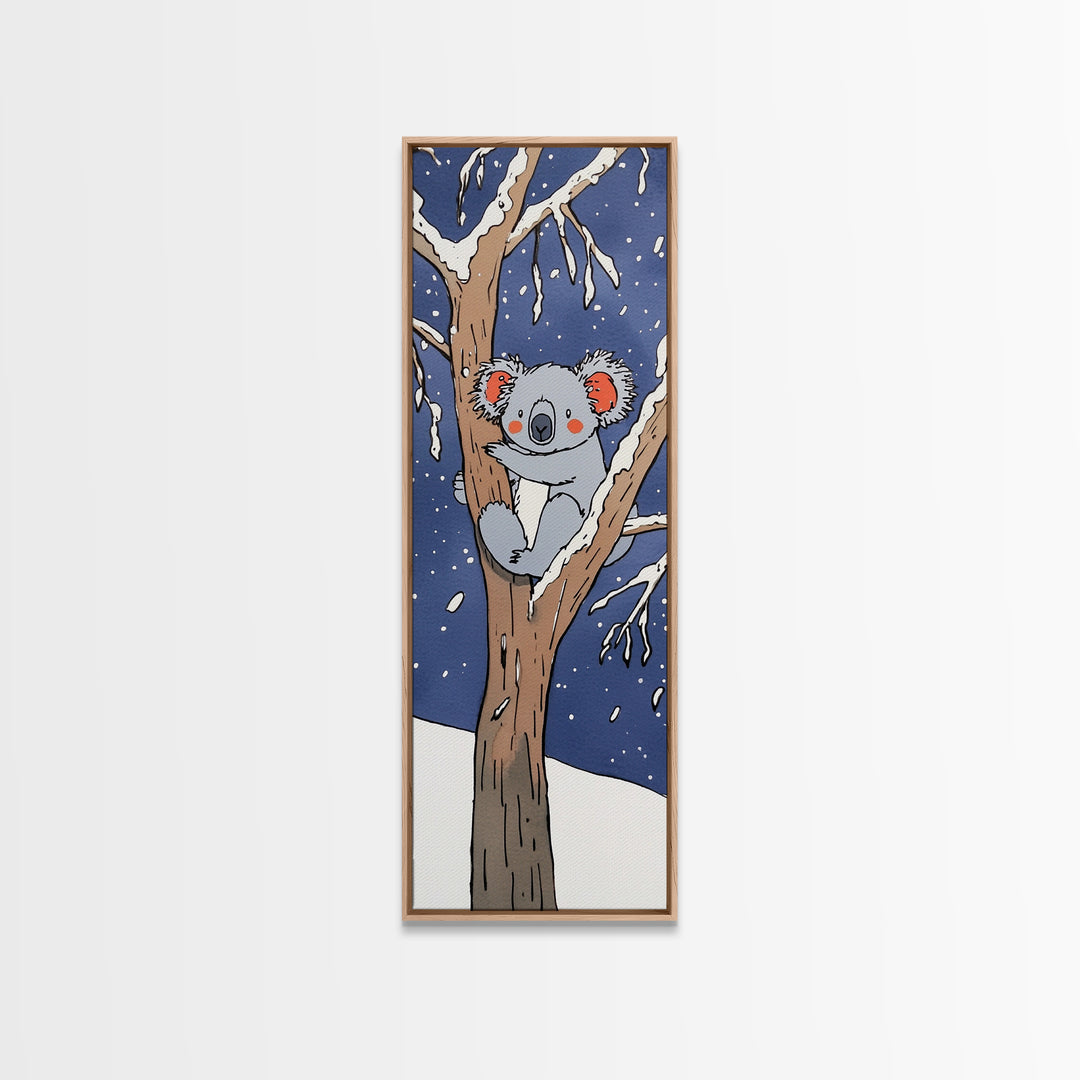 Cute Koala In Snowy Tree Canvas Print, Whimsical Animal Wall Art, Kids Room Decor, Nursery Wildlife Gift, Woodland Baby Decor