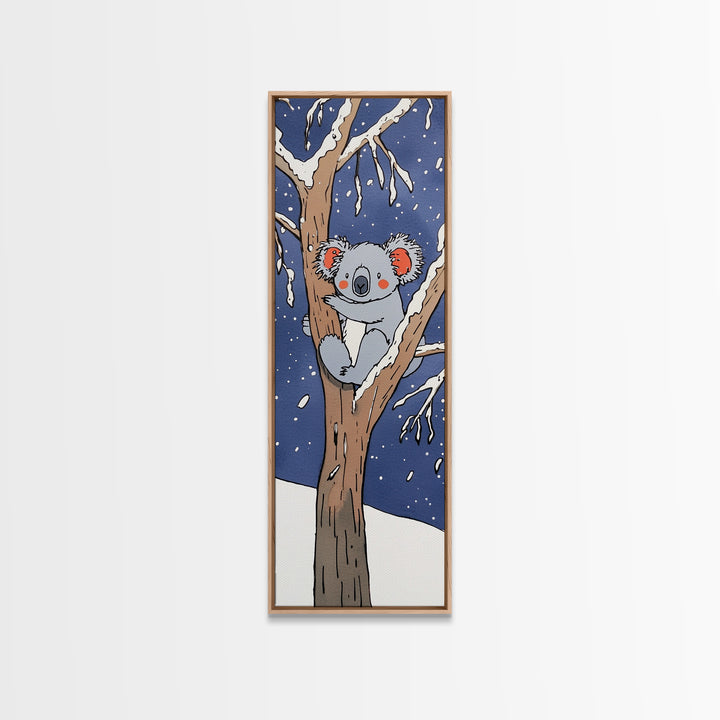 Cute Koala In Snowy Tree Canvas Print, Whimsical Animal Wall Art, Kids Room Decor, Nursery Wildlife Gift, Woodland Baby Decor