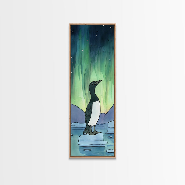Penguin Under Northern Lights Wall Art, Aurora Night Sky Canvas Print, Whimsical Polar Animal Decor, Nursery Gift, Kids Room