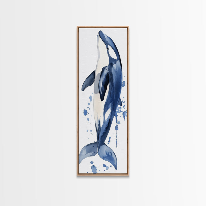 Blue Whale Watercolor Canvas Print, Ocean Animal Wall Art, Nautical Nursery Decor, Coastal Bathroom Art, Ocean Lover Gift