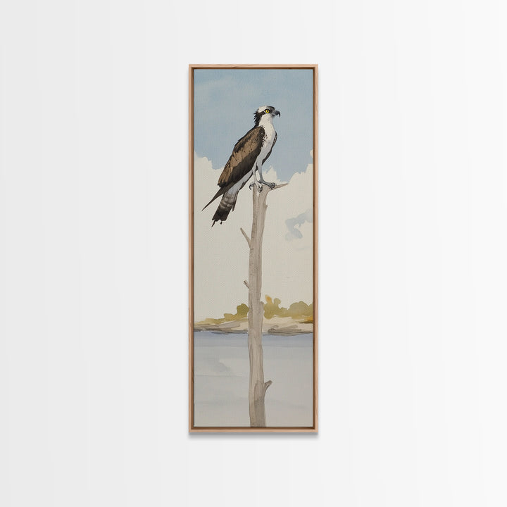 Osprey On Bare Tree Wall Art, Serene Lake Landscape Print, Coastal Wildlife Decor, Rustic Nature Art, Gift For Bird Lover