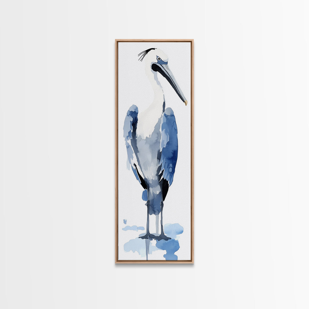 Blue Heron Watercolor Wall Art, Coastal Bird Print, Nautical Bathroom Decor, Ocean Wildlife Art, Elegant Lake House Gift