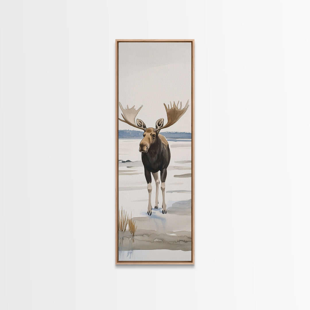 Snowy Moose Watercolor Wall Art, Rustic Wildlife Print, Cabin Decor, Winter Landscape Art, Nature Lover Housewarming Gift