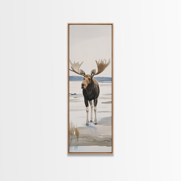 Snowy Moose Watercolor Wall Art, Rustic Wildlife Print, Cabin Decor, Winter Landscape Art, Nature Lover Housewarming Gift