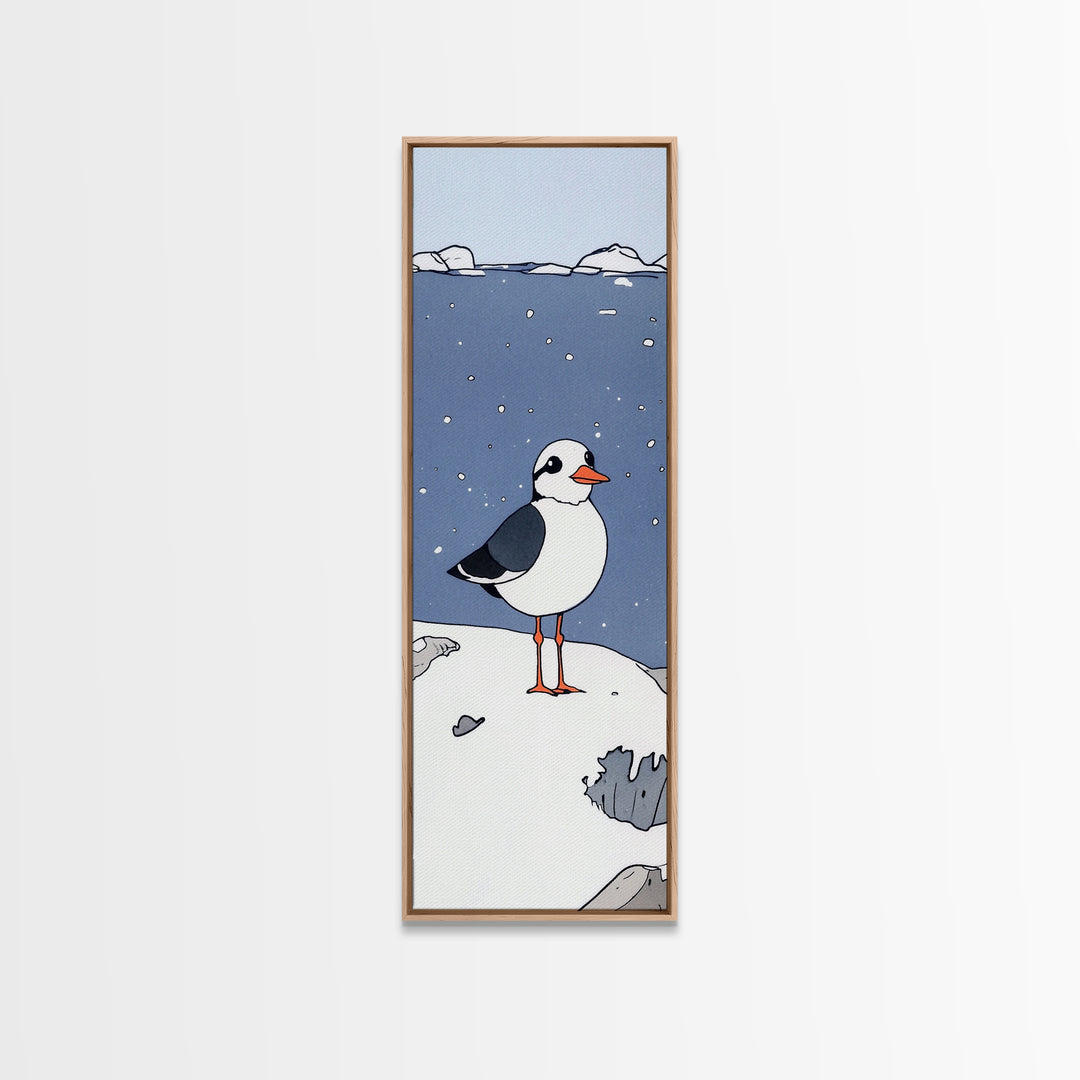 Whimsical Puffin Snow Scene Wall Art, Arctic Bird Print, Coastal Nursery Decor, Cute Animal Art, Winter Wildlife Gift, Kids Room Decor