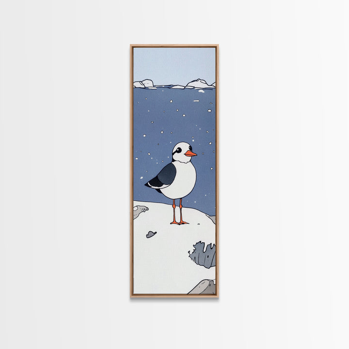 Whimsical Puffin Snow Scene Wall Art, Arctic Bird Print, Coastal Nursery Decor, Cute Animal Art, Winter Wildlife Gift, Kids Room Decor