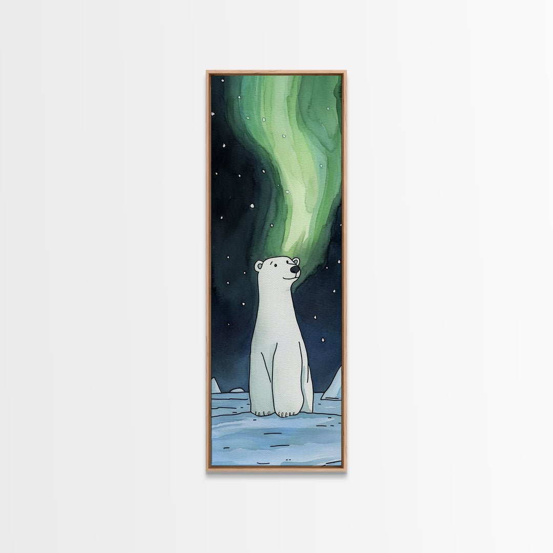 Polar Bear Northern Lights Canvas Print Cute Arctic Animal Art, Celestial Nursery Decor, Kids Room Wall Art Gift For Baby Shower