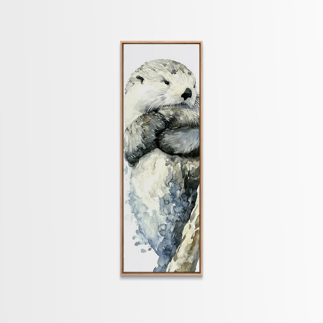 Cute Sea Otter Portrait Canvas Print, Coastal Animal Wall Art, Ocean Nursery Decor, Bathroom Wall Decor, Gift For Otter Lover